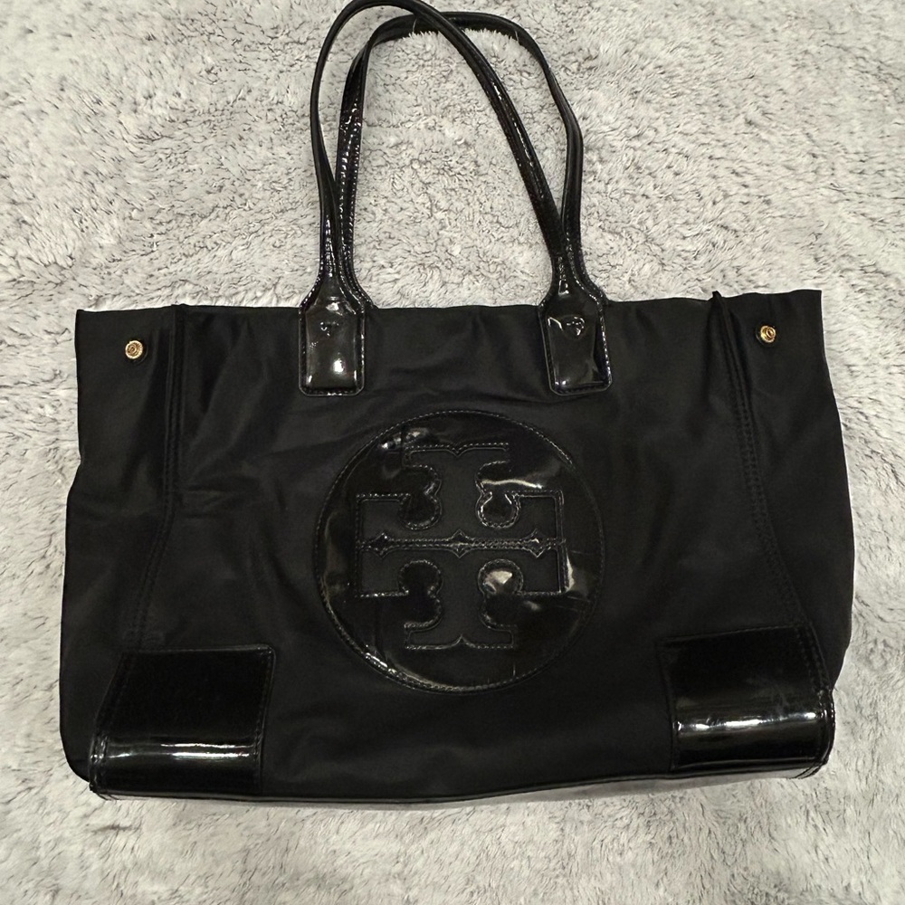 Tory Burch Black Tote with Glossy Accents